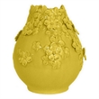 Benjara Remi Flower Vase- Decorative Yellow Ceramic w Floral Motifs- 11 Inch