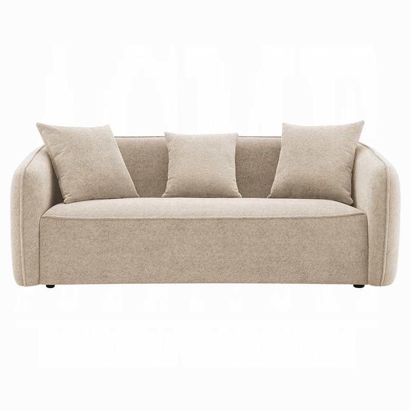 Benjara Keina Sofa- 3 Accent Pillows- Rounded Back- Beige Chenille- 79 Inch