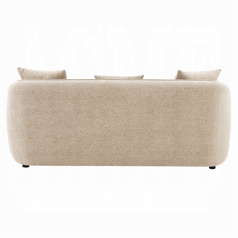 Benjara Keina Sofa- 3 Accent Pillows- Rounded Back- Beige Chenille- 79 Inch