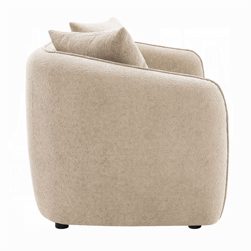 Benjara Keina Sofa- 3 Accent Pillows- Rounded Back- Beige Chenille- 79 Inch