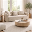 Benjara Keina Sofa- 3 Accent Pillows- Rounded Back- Beige Chenille- 79 Inch