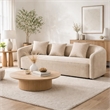 Benjara Keina Sofa- 3 Accent Pillows- Rounded Back- Beige Chenille- 79 Inch
