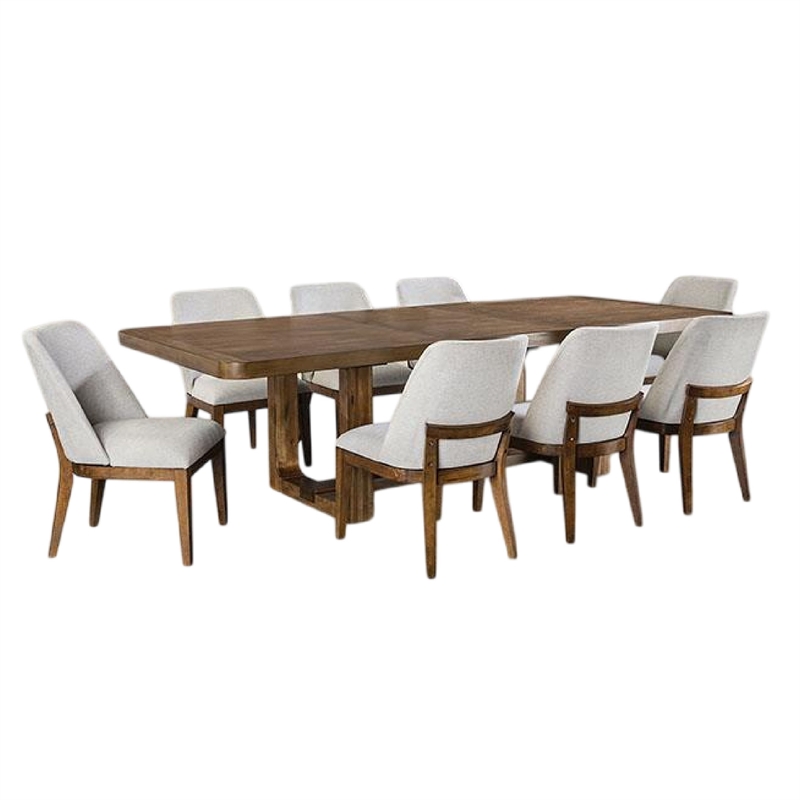 Benjara Ramie 9pc Dining Table Set- 84-102