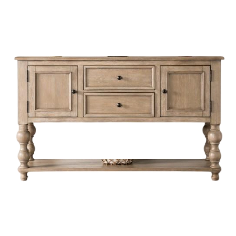Benjara Cherie Sideboard Buffet Console- 2 Drawers Doors- Light Brown- 60 Inch