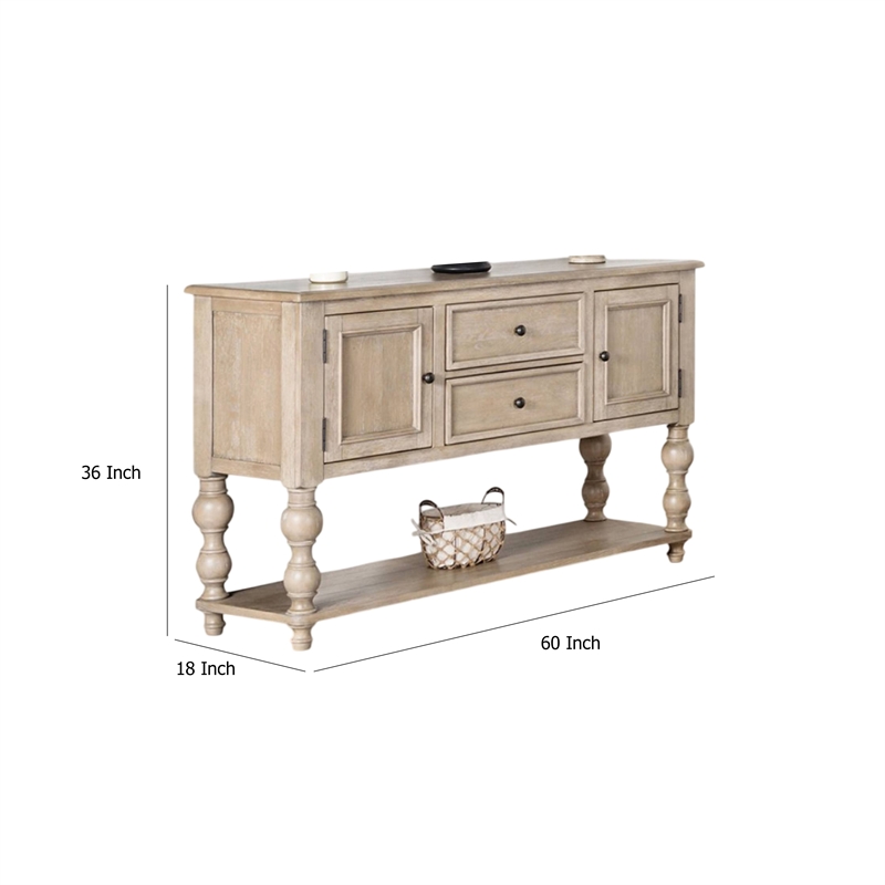 Benjara Cherie Sideboard Buffet Console- 2 Drawers Doors- Light Brown- 60 Inch