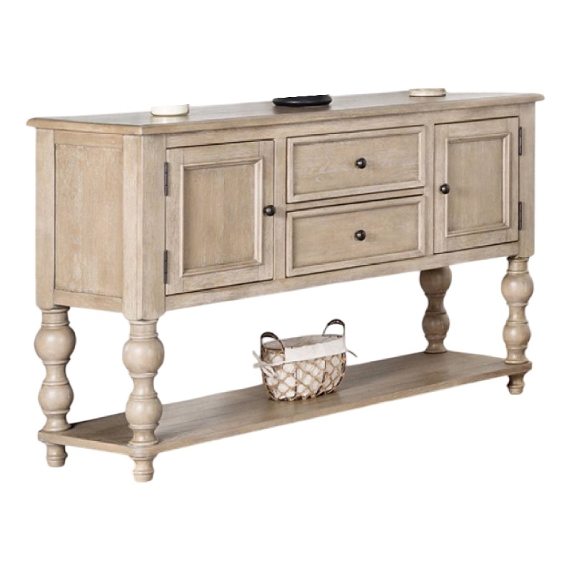 Benjara Cherie Sideboard Buffet Console- 2 Drawers Doors- Light Brown- 60 Inch