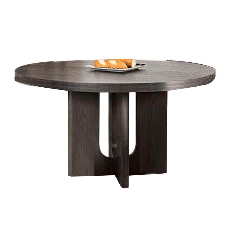 Benjara Zoko Round Dining Table- Pedestal Base- Ash Gray- Solid Wood 54 Inch