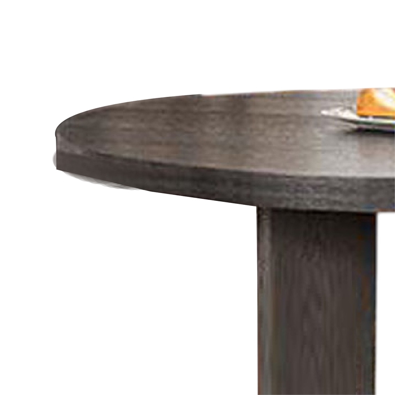 Benjara Zoko Round Dining Table- Pedestal Base- Ash Gray- Solid Wood 54 Inch