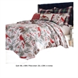 Benjara Coro 2pc Twin Size Quilt Set- Red White Christmas Cardinal Polyester