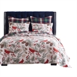Benjara Coro 2pc Twin Size Quilt Set- Red White Christmas Cardinal Polyester