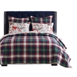 Benjara Coro 2pc Twin Size Quilt Set- Red White Christmas Cardinal Polyester
