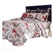 Benjara Coro 2pc Twin Size Quilt Set- Red White Christmas Cardinal Polyester