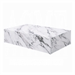 Benjara Ritzy Coffee Table- Modern Plinth- White Gray Faux Stone- 48 Inch