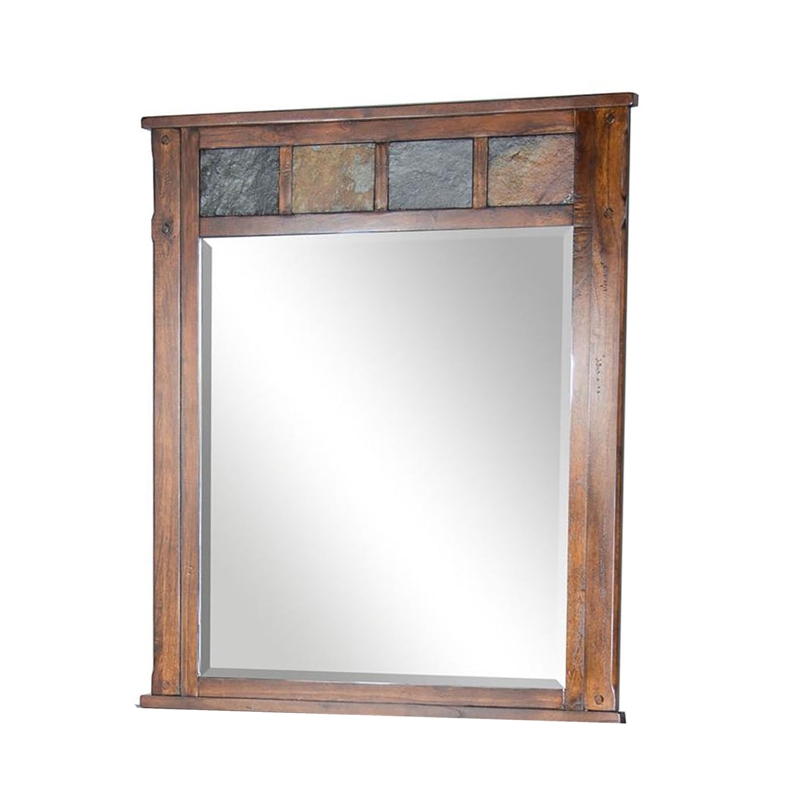 Benjara Odel Vanity Dresser Mirror- Natural Slate Inlay- Dark Brown 46 Inch