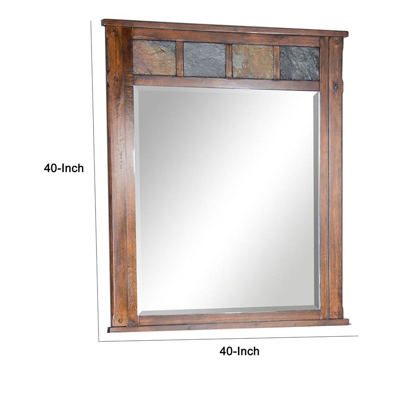 Benjara Odel Vanity Dresser Mirror- Natural Slate Inlay- Dark Brown 46 Inch