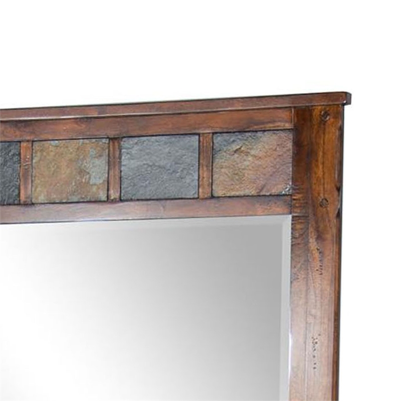 Benjara Odel Vanity Dresser Mirror- Natural Slate Inlay- Dark Brown 46 Inch