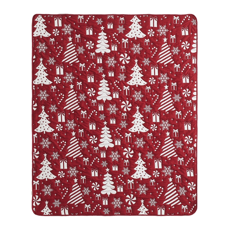 Benjara Daru Throw Blanket- 50x60- Christmas Theme- Red and White Polyester
