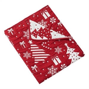 Benjara Daru Throw Blanket- 50x60- Christmas Theme- Red and White Polyester