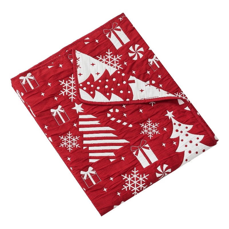 Benjara Daru Throw Blanket- 50x60- Christmas Theme- Red and White Polyester