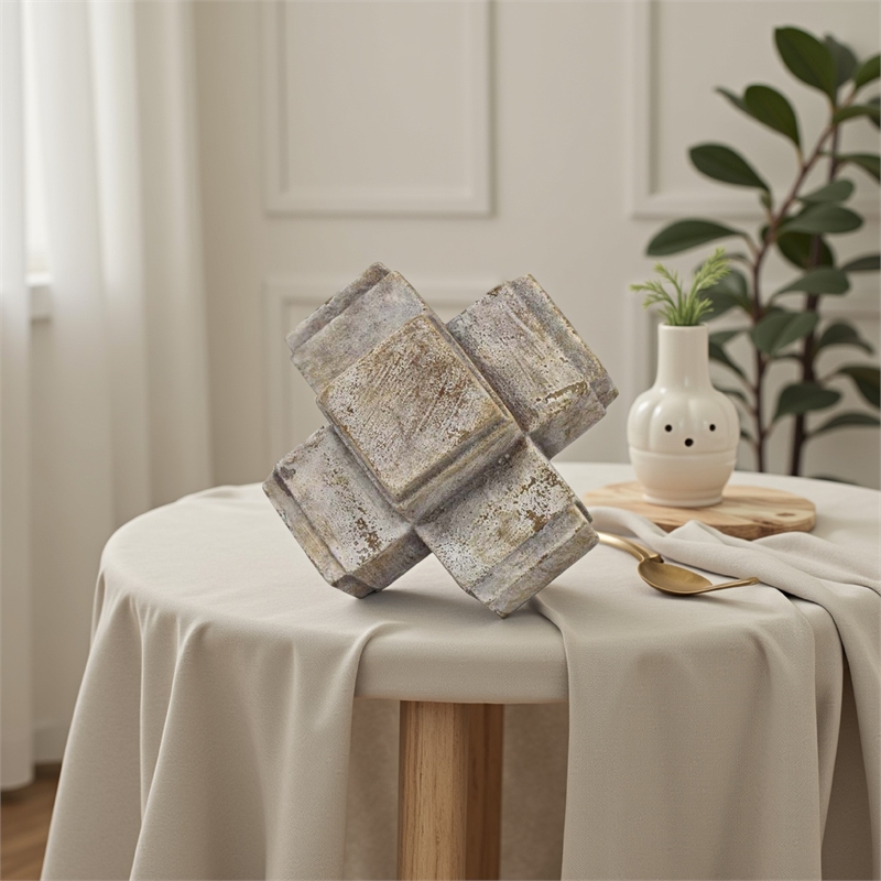 Benjara Tabletop Decor- Farmhouse Rustic Accent- Crossed White Ceramic 10 Inch