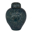 Benjara Accent Flower Vase w Lid- Rich Textured Deep Blue Ceramic- 13 Inch