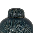 Benjara Accent Flower Vase w Lid- Rich Textured Deep Blue Ceramic- 13 Inch