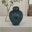 Benjara Accent Flower Vase w Lid- Rich Textured Deep Blue Ceramic- 13 Inch