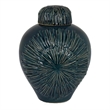 Benjara Accent Flower Vase w Lid- Rich Textured Deep Blue Ceramic- 13 Inch