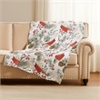 Benjara Coro Throw Blanket- 50x60 White- Red Christmas Cardinal- Polyester