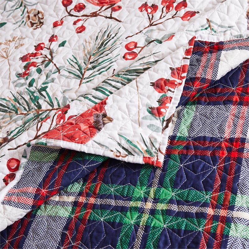 Benjara Coro Throw Blanket- 50x60 White- Red Christmas Cardinal- Polyester