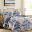 Benjara Binu 2pc Twin Size Quilt Set- Winter Log Cabin Blue White- Reversible
