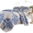 Benjara Binu 2pc Twin Size Quilt Set- Winter Log Cabin Blue White- Reversible