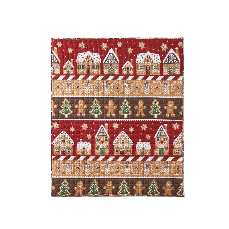 Benjara Redu Throw Blanket- 50x60- Holiday Theme Red Gingerbread Microfiber
