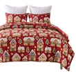 Benjara Redu 2pc Twin Size Quilt Set- Holiday Theme Gingerbread Microfiber