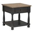 Benjara Ginie Chairside End Table- 1 Drawer- Black Brown Solid Wood- 24 Inch