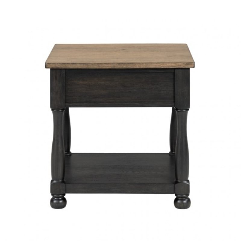 Benjara Ginie Chairside End Table- 1 Drawer- Black Brown Solid Wood- 24 Inch