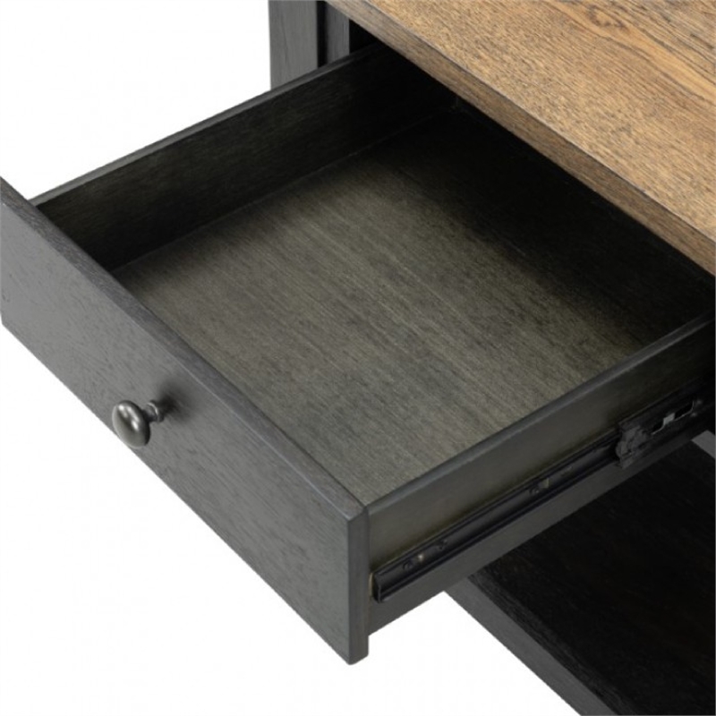 Benjara Ginie Chairside End Table- 1 Drawer- Black Brown Solid Wood- 24 Inch