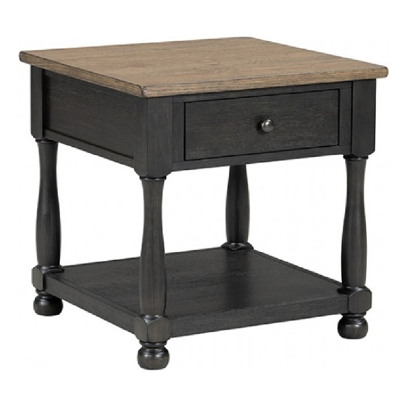 Benjara Ginie Chairside End Table- 1 Drawer- Black Brown Solid Wood- 24 Inch