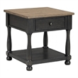 Benjara Ginie Chairside End Table- 1 Drawer- Black Brown Solid Wood- 24 Inch