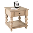 Benjara Cherie Square End Table- 1 Drawer- Shelf- Light White Wash- 24 Inch