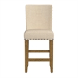 Benjara Siem Counter Stool Chair- Brown Beige Polyester Seat- Nailhead Trim