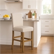 Benjara Siem Counter Stool Chair- Brown Beige Polyester Seat- Nailhead Trim