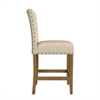 Benjara Siem Counter Stool Chair- Brown Beige Polyester Seat- Nailhead Trim