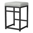 Benjara Toko Backless Counter Stool- Floral Gray Polyester- Black Metal