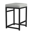 Benjara Toko Backless Counter Stool- Floral Gray Polyester- Black Metal
