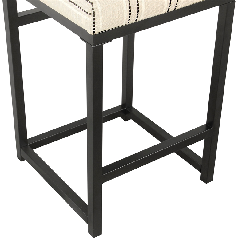 Benjara Toko Backless Counter Stool- White Striped Polyester- Industrial Black