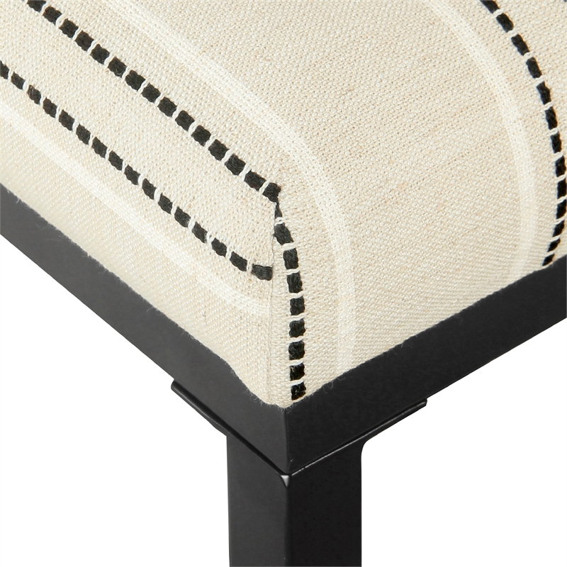 Benjara Toko Backless Counter Stool- White Striped Polyester- Industrial Black