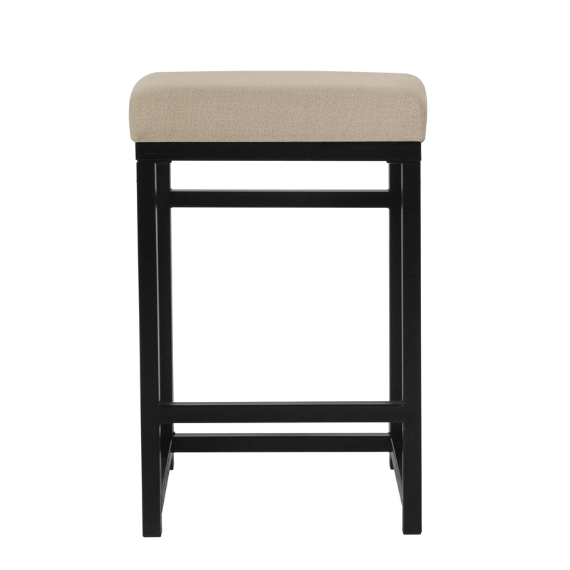 Benjara Toko Backless Counter Height Stool- Brown Polyester Industrial Black