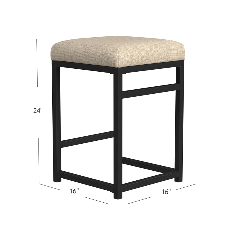 Benjara Toko Backless Counter Height Stool- Brown Polyester Industrial Black