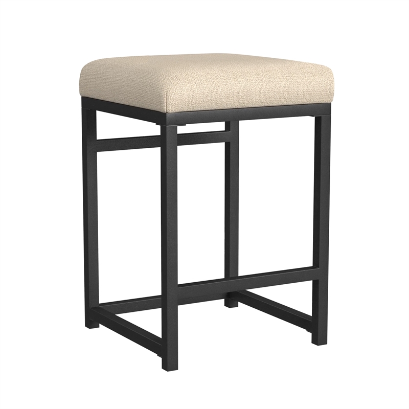 Benjara Toko Backless Counter Height Stool- Brown Polyester Industrial Black